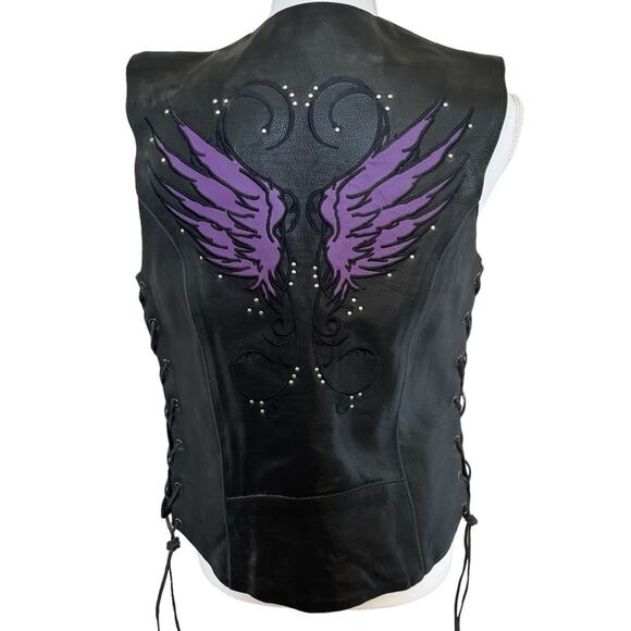 Milwaukee Leather Women's Vest Stud and Wings Size S Black Purple Moto NWT Biker - Picture 1 of 14